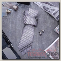 Набор мужской Стиль галстук 145x5см, запонки, линии, цвет серый - бижутерия