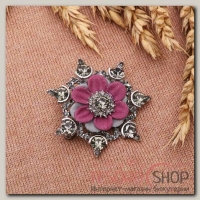 Брошь "Хризантема", цвет серо-розовый в серебре