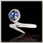 Кольцо Муссон, безразмерное, цвет голубой в серебре