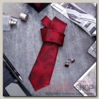 Набор мужской Стиль галстук 145x5см, запонки, турецкий огурец, цвет бордовый - бижутерия