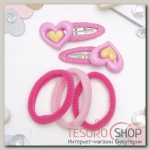 Набор для волос Мусечка (2 невидимки, 3 резинки) сердечки, розовый - бижутерия