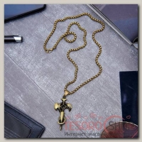 Кулон мужской Крест со змеёй, цвет чернёное золото, 60 см - бижутерия