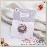 Кольцо для платка Цветок, цвет бело-розовый в серебре