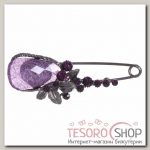 Булавка Каменный цветок, 8,2 см, цвет фиолетовый в сером металле - бижутерия