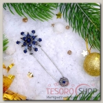 Булавка Снежинка новогодняя оригинальная, 7,5см, цвет синий в черненом серебре - бижутерия