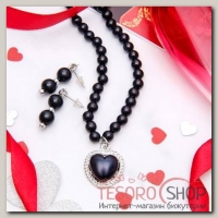 Набор 2 предмета: серьги, колье Ванесса сердце, цвет чёрный в серебре - бижутерия