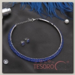 Набор 2 предмета: серьги, колье Лёд ноэль, 2 ряда, цвет синий в серебре - бижутерия
