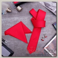 Набор мужской Элит галстук 145x5см, платок, запонки, квадрат крупный, цвет красный - бижутерия