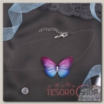 Чокер Butterfly на леске, цвет розово-синий в серебре - бижутерия