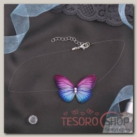Чокер Butterfly на леске, цвет розово-синий в серебре - бижутерия