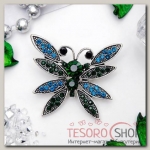 Брошь "Бабочка" многокрылая, цвет сине-зеленый в черненом серебре