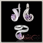 Гарнитур 2 предмета: серьги, кольцо Адамант, безразмерное, цвет фиолетовый в серебре - бижутерия