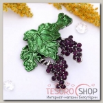 Брошь "Виноградная гроздь", цвет фиолетово-зеленый в черненом серебре