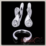 Гарнитур 2 предмета: серьги, кольцо Гилея, безразмерное, цвет белый в чернёном серебре - бижутерия