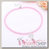 Набор 2 предмета: серьги, колье Ванесса цветок, цвет розовый в серебре - бижутерия