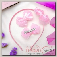 Набор для волос Нежные ленточки (1 ободок, 2 зажима), розовый - бижутерия