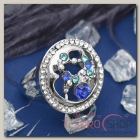 Кольцо Круг с узором внутри, цвет бело-голубой в серебре, размер 17,18,19 микс