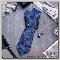 Набор мужской "Стиль" галстук 145x5см, запонки, пейсли цвет синий - бижутерия