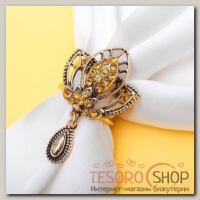 Кольцо для платка "Трилистник" с подвеской, цветное в черненом золоте