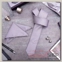 Набор мужской "Элит" галстук 145x5см, платок, запонки, полосы тонкие, цвет серый - бижутерия
