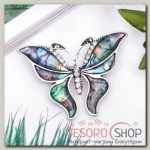 Брошь "Галиотис" бабочка летящая, цвет зеленый