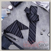 Набор мужской "Элит" галстук 145x5см, платок, запонки, полоски, цвет серебристо-черный - бижутерия