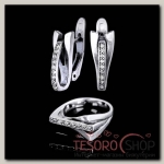 Гарнитур 2 предмета: серьги, кольцо Гамма, размер 17, цвет белый в чернёном серебре - бижутерия