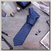 Набор мужской "Стиль" галстук 145x5см, запонки, линии, цвет темно-синий - бижутерия