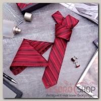 Набор мужской "Элит" галстук 145x5см, платок, запонки, полоски, цвет красно-черный - бижутерия