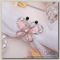 Кольцо для платка "Бабочка", цвет розовый в серебре