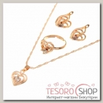 Гарнитур 3 предмета: серьги, кулон, кольцо безразмерное Эдель сердечки, цвет золото, 45см - бижутерия