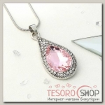 Кулон Colour pink, капля, светло розовый в серебре, 45 см - бижутерия