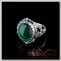 Кольцо Лоза, размер 17, цвет зелёно-белый в чернёном серебре