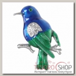 Купить Брошь "Птичка" крупная, цвет сине-зеленый в серебре