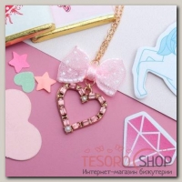 Кулон детский "Выбражулька" кристальное сердце с бантом, цвет розовый в золоте - бижутерия