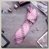 Набор мужской "Стиль" галстук 145x5см, запонки, полосы узкие, цвет розово-серый - бижутерия