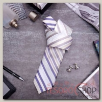 Набор мужской "Стиль" галстук 145x5см, запонки, полоски, цвет бежево-серый - бижутерия