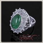 Кольцо Маланья, размер 18, цвет зелёный в чернёном серебре