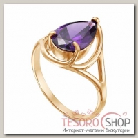 Кольцо Капля, позолота, цвет фиолетовый, 17,5 размер