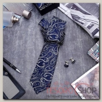 Набор мужской Стиль галстук 145x5см, запонки, турецкий огурец, цвет темно-серый - бижутерия
