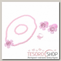 Набор детский "Выбражулька" 5 предметов: 2 резинки, бусы, браслет, кольцо, цветочки, цвет розовый - бижутерия