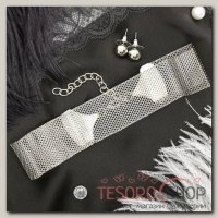 Набор 2 предмета: серьги, чокер Триумф плетение крупное, цвет серебро - бижутерия