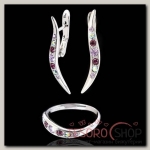 Гарнитур 2 предмета: серьги, кольцо Ваниль, размер 17, цвет фиолетовый в серебре - бижутерия