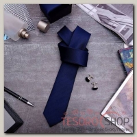 Набор мужской Премьер галстук 145x5см, запонки, тонкая полоска, цвет темно-синий - бижутерия