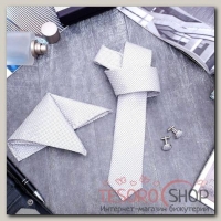 Набор мужской Элит галстук 145x5см, платок, запонки, клетка мелкая, цвет серый - бижутерия